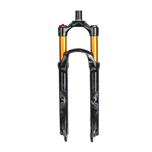 MJCDNB Horquilla neumática de suspensión de Bicicleta para MTB 26"/ 27.5" / 29"120 mm de Carrera Tubo Recto Aleación de Aluminio Amortiguador de Bicicleta Bloqueo Manual/Remoto Tubo Dorado + Símbol