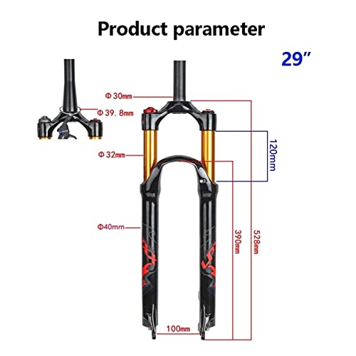 MJCDNB Horquillas de Horquilla neumática Delantera MTB 26/27.5/29 Pulgadas Aleación Ligera de Aluminio y magnesio Bicicleta Absorción de Golpes Bloqueo Manual/Remoto Tubo Dorado + Símbolo Gris CN