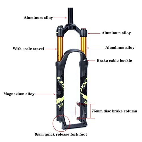 MJCDNB Horquillas de suspensión de aleación de Bicicleta de montaña 26 27,5 29 Pulgadas 9 mm (QR) Recorrido: 120 mm MTB Air Fork 1-1/8