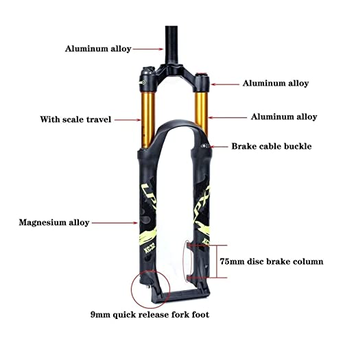 MJCDNB Horquillas de suspensión de aleación de Bicicleta de montaña 26 27,5 29 Pulgadas 9 mm (QR) Recorrido: Horquilla de Aire MTB de 120 mm