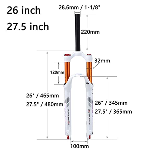 MJCDNB Horquillas Delanteras Bicicleta de montaña 26/27.5 Pulgadas, 1-1/8"Horquillas de suspensión de Descenso MTB, Horquillas de Aire para Bicicleta, Aleación Ultraligera