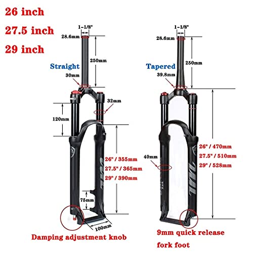 MJCDNB MXFK01 Bicicleta de montaña 26 27,5 29 Pulgadas Horquilla Delantera de Aire MTB Aleación de magnesio, Horquilla de suspensión de Ajuste de Rebote 9 mm QR