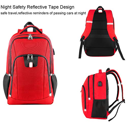 Mochila Antirrobo Impermeable,Mochila Portátil Hombre 17.3 Pulgadas Puerto USB Impermeable Trabajo Ordenador Viaje Negocio Multifuncional Daypacks Rojo