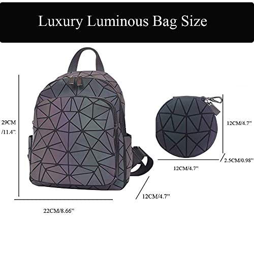 Mochila holográfica geométrica para mujer reflectante de color cambiante mochila luminosa mochila de viaje bolsa de viaje bolsa, Mochila pequeña, M, informal