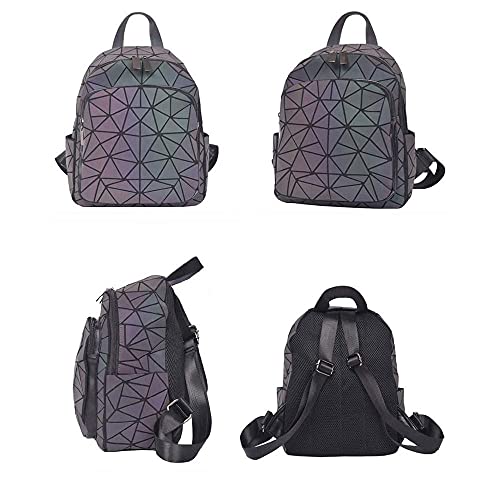 Mochila holográfica geométrica para mujer reflectante de color cambiante mochila luminosa mochila de viaje bolsa de viaje bolsa, Mochila pequeña, M, informal