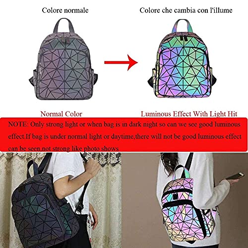 Mochila holográfica geométrica para mujer reflectante de color cambiante mochila luminosa mochila de viaje bolsa de viaje bolsa, Mochila pequeña, M, informal