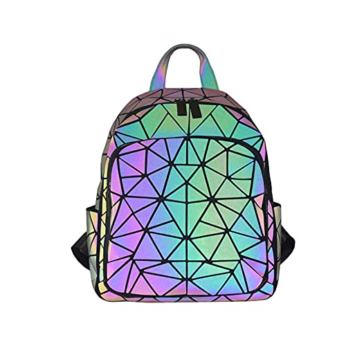 Mochila holográfica geométrica para mujer reflectante de color cambiante mochila luminosa mochila de viaje bolsa de viaje bolsa, Mochila pequeña, M, informal