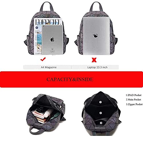 Mochila holográfica geométrica para mujer reflectante de color cambiante mochila luminosa mochila de viaje bolsa de viaje bolsa, Mochila pequeña, M, informal