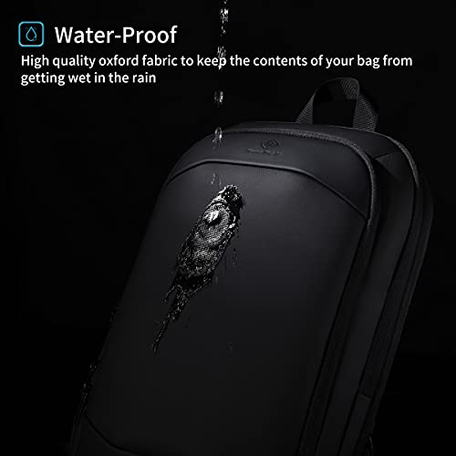 Mochila Hombre 15.6'' Mochila Ordenador Portatil Expandible Impermeable Casual Antirrobo Bolsa Compacta Ligera y Delgada Mochilas Escolares Juveniles para Trabajo Deporte Viaje Negocio Oficina-Negro