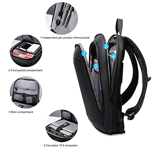 Mochila Hombre 15.6'' Mochila Ordenador Portatil Expandible Impermeable Casual Antirrobo Bolsa Compacta Ligera y Delgada Mochilas Escolares Juveniles para Trabajo Deporte Viaje Negocio Oficina-Negro