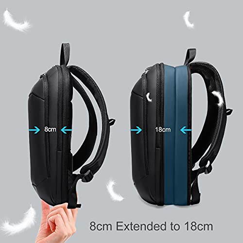 Mochila Hombre 15.6'' Mochila Ordenador Portatil Expandible Impermeable Casual Antirrobo Bolsa Compacta Ligera y Delgada Mochilas Escolares Juveniles para Trabajo Deporte Viaje Negocio Oficina-Negro