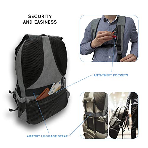 Mochila Impermeable con Panel Solar, Bolsa portátil con Paneles solares Flexibles y potentes para una Carga Solar rápida Incl Puerto USB Externo, células solares Resistentes a los arañazos, Gris