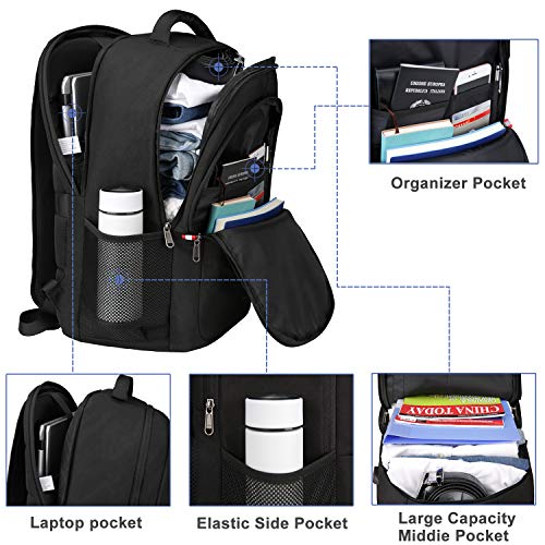 Mochila Ordenador Portatil, Mochila Antirrobo Impermeable con Cerradura Mochila Hombre 17.3 Pulgadas Mochila Portatil con Abertura de Carga USB, para los Estudios, Viajes o Trabajo - Negro
