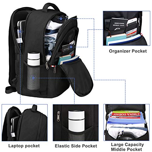 Mochila Ordenador Portatil, Mochila Antirrobo Impermeable con Cerradura Mochila Hombre 17.3 Pulgadas Mochila Portatil con Abertura de Carga USB, para los Estudios, Viajes o Trabajo - Negro