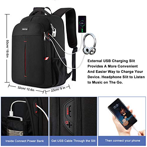 Mochila Ordenador Portatil, Mochila Antirrobo Impermeable con Cerradura Mochila Hombre 17.3 Pulgadas Mochila Portatil con Abertura de Carga USB, para los Estudios, Viajes o Trabajo - Negro