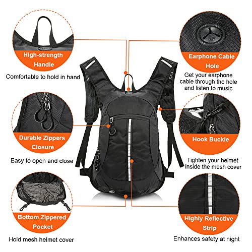 Mochila Trail 15L Impermeable, Mochila Ciclismo Ligera con Funda de Casco y Funda para Hombre y Mujer,Mochila para Excursionismo,Ciclismo,Alpinismo,Senderismo,Camping al Aire Libre