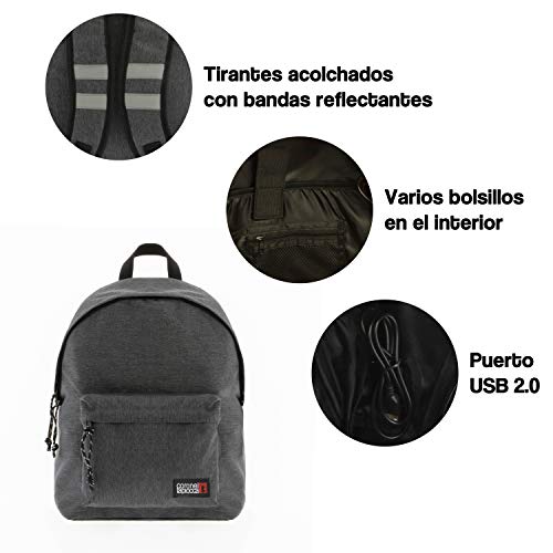 Mochila Urban para Hombre Coronel Tappioca Senderismo Trabajo con Bolsillo Protector para Ordenador Portatil y Puerto de Carga USB 20L, Gris