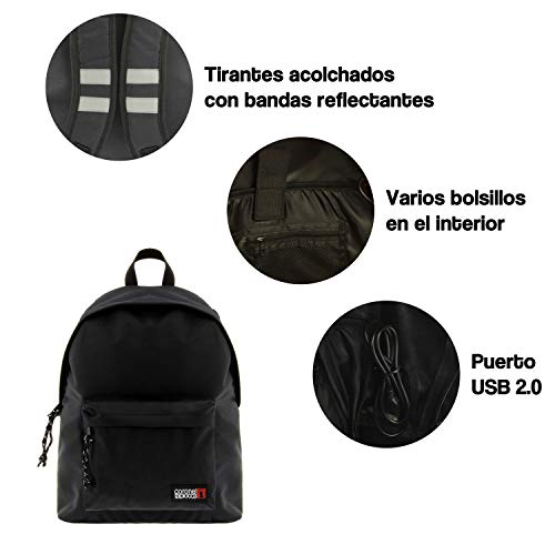 Mochila Urban para Hombre Coronel Tappioca Senderismo Trabajo con Bolsillo Protector para Ordenador Portátil y Puerto de Carga USB, 20L, Negro