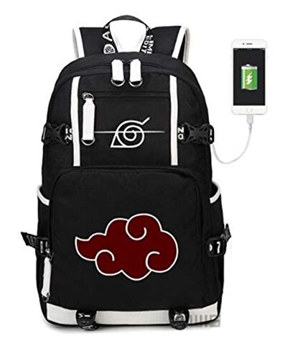 Mochila YOYOSHome del anime Naruto para cosplay, mochila para libros y ordenador portátil para la escuela con puerto de carga USB, 1 (Negro) - MUK080026