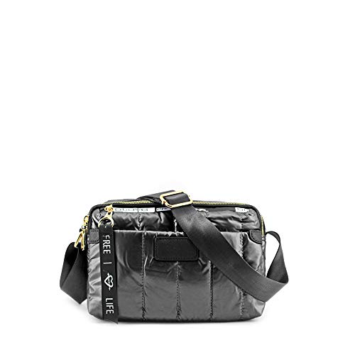 MODELISA - Bolso Bandolera Acolchada Estampado De Letra Para Mujer (Negro)