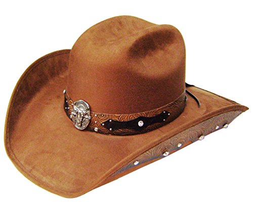 Modestone ''Felt Feel'' Sombrero Vaquero Leather-Like Appliques Rhinestones Brown