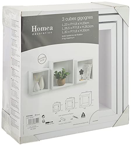 Modul'Home 6RAN789BC - Estantería con Forma de Cubo (Tablero DM, 11,8 x 30 x 30 cm), Tablero/Madera DM, Blanco, 3 Tallas 23 cm/26,5 cm/30 cm