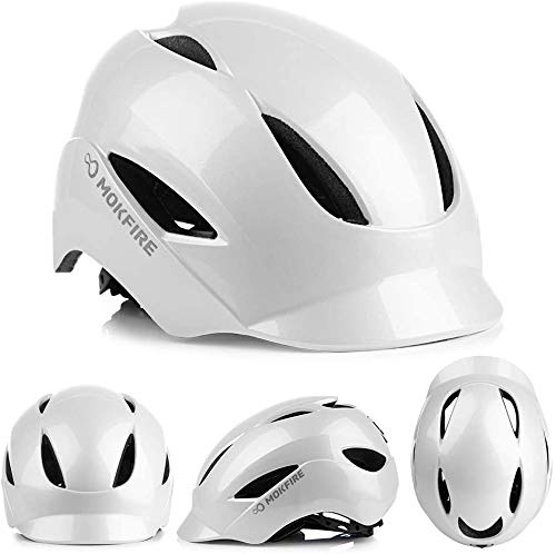 MOKFIRE Casco de Bicicleta para Adultos con luz de Seguridad Recargable USB y Correa reflectora, Casco de Bicicleta Urbano CPSC y Certificado CE para Adultos Hombres/Mujeres 57-61 cm