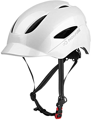 MOKFIRE Casco de Bicicleta para Adultos con luz de Seguridad Recargable USB y Correa reflectora, Casco de Bicicleta Urbano CPSC y Certificado CE para Adultos Hombres/Mujeres 57-61 cm