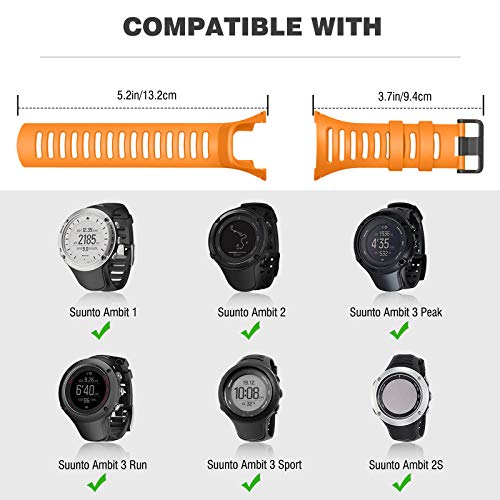 MoKo [2 Paquetes Correa de Reloj Deportiva Compatible con Suunto Ambit 1/2/2S/2R/3/3 Sport/3 Run/3 Peak, Pulsera de Reloj Elegante y Ajustable, Banda Inteligente, Negro + Naranja