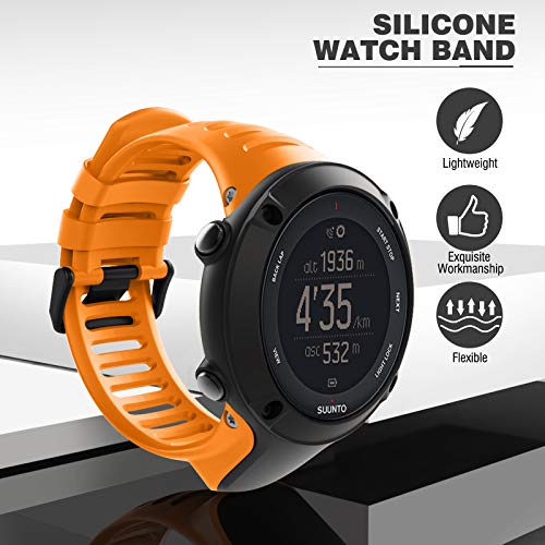 MoKo [2 Paquetes Correa de Reloj Deportiva Compatible con Suunto Ambit 1/2/2S/2R/3/3 Sport/3 Run/3 Peak, Pulsera de Reloj Elegante y Ajustable, Banda Inteligente, Negro + Naranja