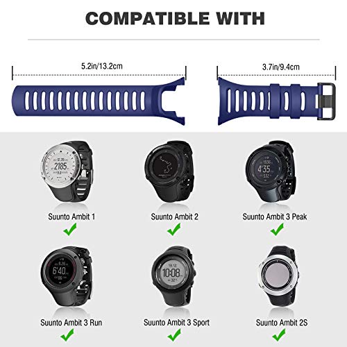 MoKo [2 Paquetes Correa de Reloj Deportiva Compatible con Suunto Ambit 1/2/2S/2R/3/3 Sport/3 Run/3 Peak, Pulsera de Reloj Elegante y Ajustable, Banda Inteligente, Negro + Azul Medianoche