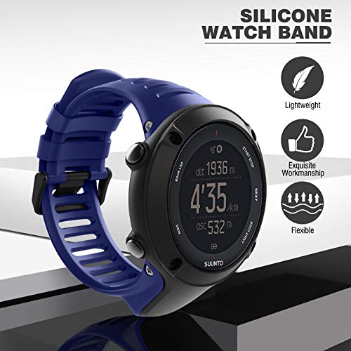 MoKo [2 Paquetes Correa de Reloj Deportiva Compatible con Suunto Ambit 1/2/2S/2R/3/3 Sport/3 Run/3 Peak, Pulsera de Reloj Elegante y Ajustable, Banda Inteligente, Negro + Azul Medianoche