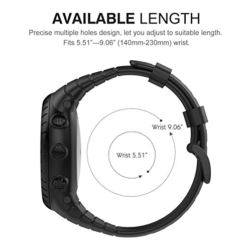 MoKo Banda de Reloj para Suunto Core, Clásico Reemplazo Suave Puño/Pulsera con Cierre de Metal para Suunto Core Smart Watch, se Ajusta a la Muñeca de 5.51"-9.06" (140mm-230mm), Negro