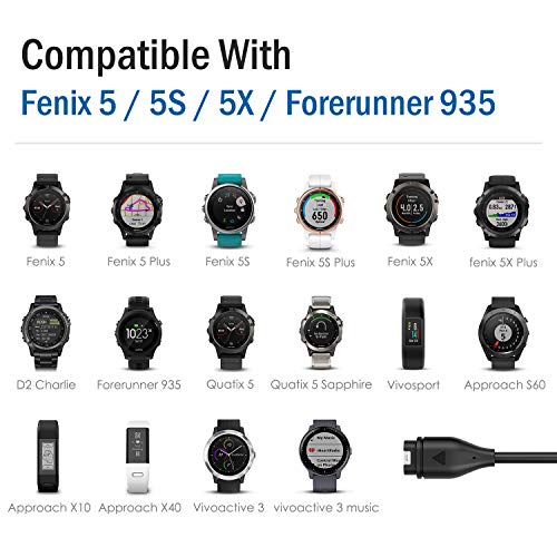 MoKo Cargador Compatible con Garmin Fenix 6/6S/6X Pro/5/5S/5X Plus, Vivoactive 3/4/4S, Forerunner 45/55/245/745/935/945, Instinct, Venu/Venu 2/2S/Sq, Cable de Carga/Datos USB, Negro