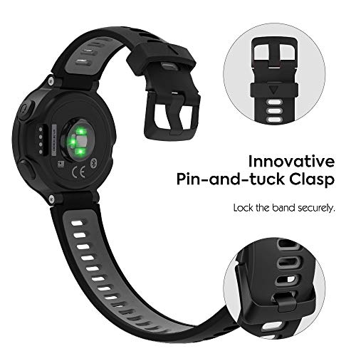 MoKo Correa Compatible con Forerunner 735XT/220/230/235/235 Lite/620/630/Approach S20/S6/S5, Pulsera de Silicona Respirable y Reemplazable, Banda de Reloj Deportivo con Cierre - Negro y Gris