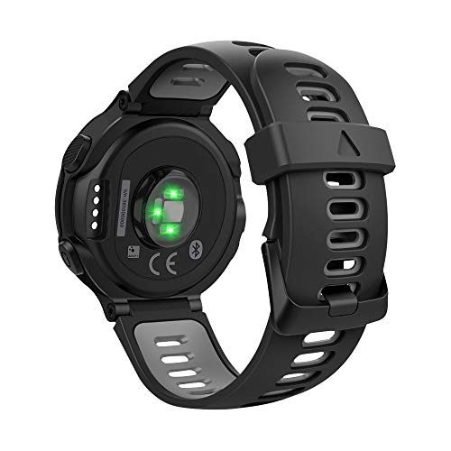 MoKo Correa Compatible con Forerunner 735XT/220/230/235/235 Lite/620/630/Approach S20/S6/S5, Pulsera de Silicona Respirable y Reemplazable, Banda de Reloj Deportivo con Cierre - Negro y Gris