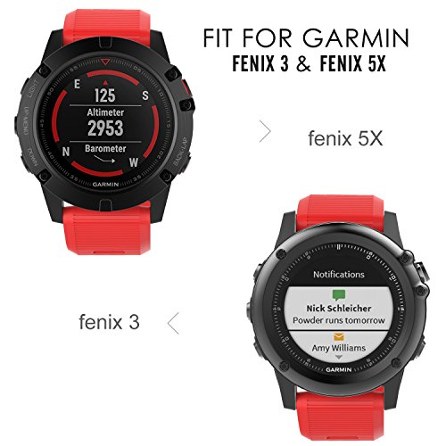 MoKo Correa Compatible con Garmin Fenix 3/3 HR/5X/5X Plus/6X/6X Pro/Quatix 6X Solar/Enduro/Descent Mk2i/Mk2/Mk1/Tactix Delta, 26mm Quick Fit Pulsera de Reloj de Repuesto de Silicona Suave - Rojo