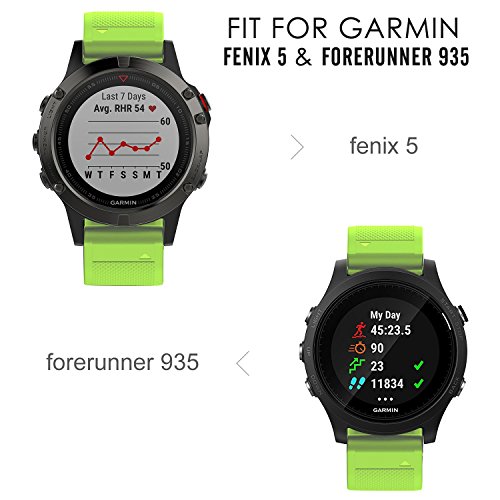 MoKo Correa Compatible con Garmin Fenix 6/6 Pro/5/5 Plus/Forerunner 945/935/Approach S62/S60/Quatix 6/Instinct/MARQ, 22mm Quick Fit Banda Pulsera de Silicona de Repuesto, Verde