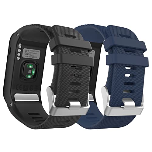 MoKo Correa para Garmin Vivoactive HR Reloj, [2 Pack] Suave Silicona Banda para Garmin Vivoactive HR Sports GPS Smart Watch con Herramienta para Instalación, 2PACK-A Negro & Azul