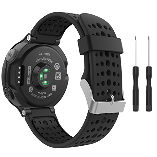 MoKo Forerunner 235/235 Lite/220/230/620/630/735XT Correa - Reemplazo Suave Silicona Watch Band Deportiva Accessorios de Reloj Pulsera Ajustable con Cierre de Clip, Negro & Negro