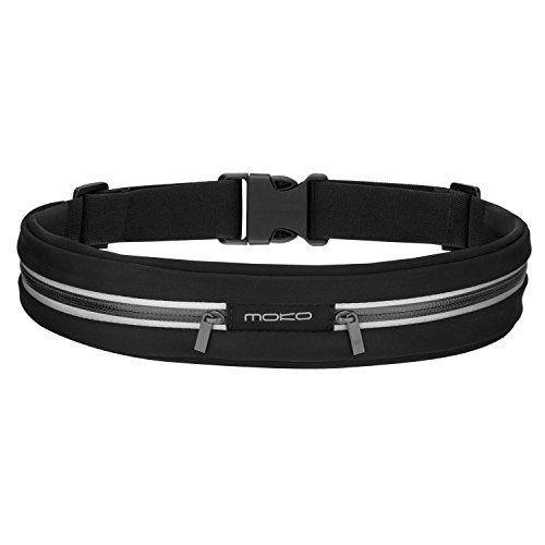 MoKo Riñoneras Belt Universal, Deportivo Cinturón de Correr con Cremallera y Prueba de sudor para Ejercicios, Gimnasio para iPhone 11, 11 pro, 11 pro max, Pixel 4, Pixel 4 xl Galaxy S10 S10 Plus S10e, Negro