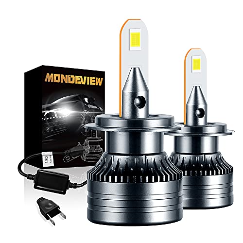 MONDEVIEW Kit Bombilla H7 LED Coche 6000K 60W 16000LM LED Chip CREE 9-36V IP68 360° Rotación Luz de Carretera 400% Súper Brillo y Haz Bajo Reemplazo de Halógena y Xenón Garantía de 5 Años