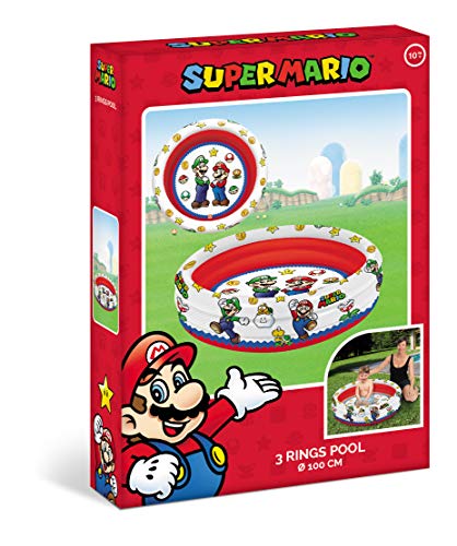 Mondo Brothers Toys-Super Mario | 3 Rings Pool-Piscina Hinchable para niños, 3 Anillas, diámetro 100 cm, Capacidad 84 litros, 16892, Multicolor