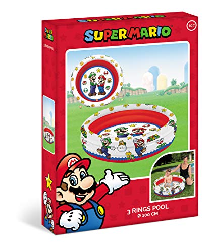 Mondo Brothers Toys-Super Mario | 3 Rings Pool-Piscina Hinchable para niños, 3 Anillas, diámetro 100 cm, Capacidad 84 litros, 16892, Multicolor