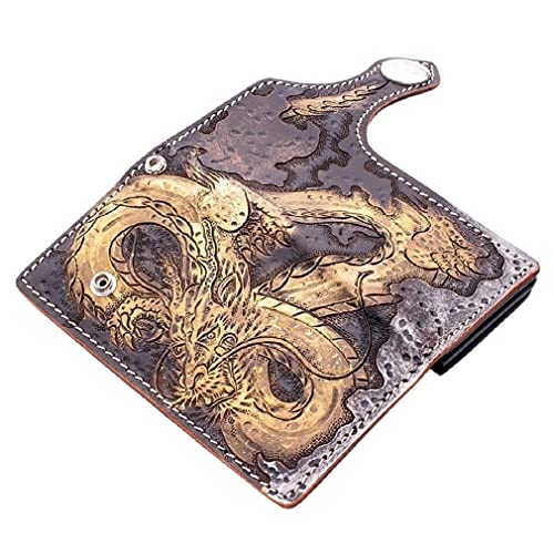 Monedero de cuero Golden Emperor Dragon Biker