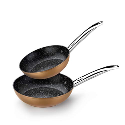 Monix Copper - Set de 2 Sartenes Efecto Cobre, 20-24 cm, Aluminio Forjado Antiadherente con Partículas de Titanio, para Todo Tipo de Cocinas Incluso Inducción