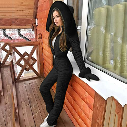 Mono de nieve para mujer, cálido y grueso, para hacer snowboard - Traje de esquí y otros deportes al aire libre, con cremallera, negro, M