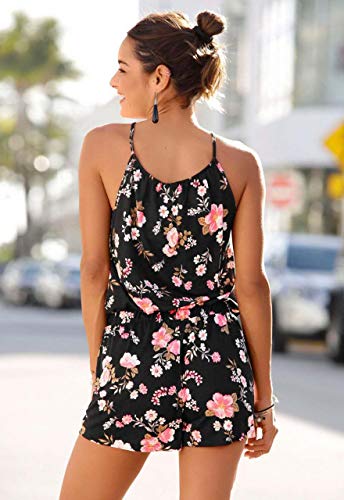 Monos de Vestir para Mujer Verano Jumpsuit Casuales con Estampado Floral Mono sin Mangas con Bolsillos