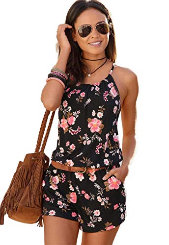 Monos de Vestir para Mujer Verano Jumpsuit Casuales con Estampado Floral Mono sin Mangas con Bolsillos