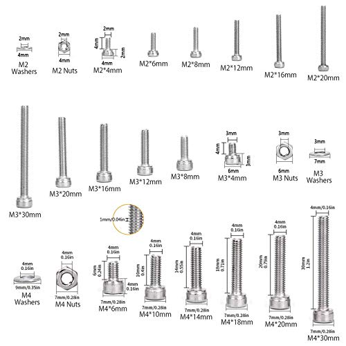 MOOING 1080 Pcs Juego de Tornillos y Tuercas, M2 M3 M4 acero inoxidable Arandelas de tornillos y tuercas,Juego de surtido de tornillos de cabeza hueca hexagonal,con caja de Almacenamiento,llave Allena